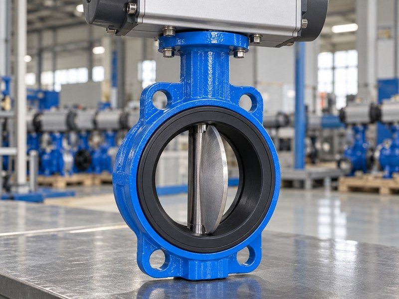 high-platform pneumatic butterfly valve: partly open single disc and resilient seat inside a butterfly valve
