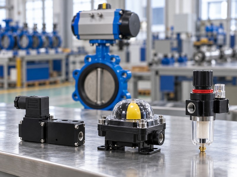 high-platform pneumatic butterfly valve: separate solenoid, position switch, and filter regulator