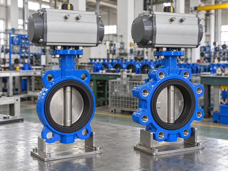 high-platform pneumatic butterfly valve china: wafer and lug pneumatic butterfly valve configurations on separate supports