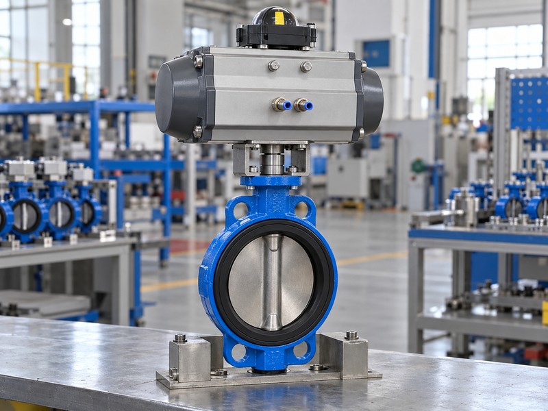 how does a butterfly valve work video illustration showing a pneumatic actuator mounted above a butterfly valve