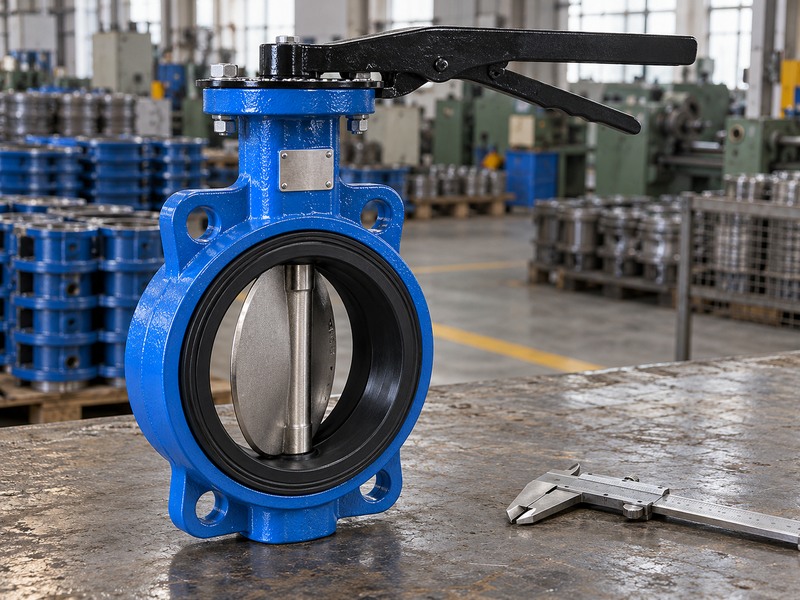 Unmarked identification plate on an assembled wafer butterfly valve