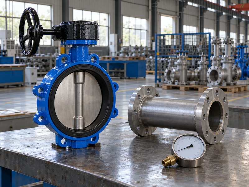 Disconnected pressure gauge beside a valve and separate pipe spool