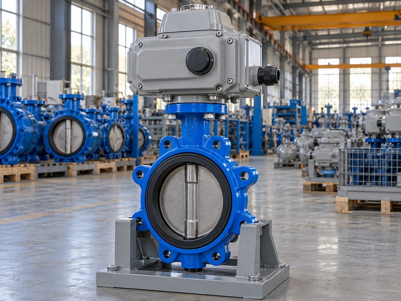 Electric positioning actuator above a butterfly valve