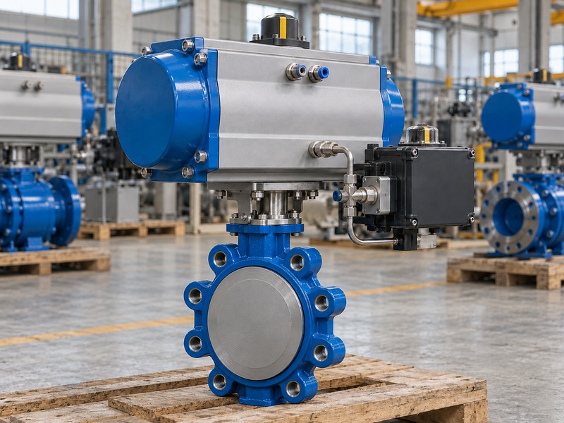 Protected butterfly valve with pneumatic actuator and closed control enclosure