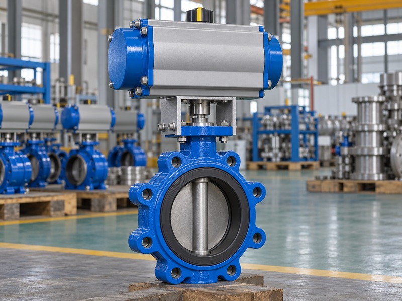 Pneumatic actuator and bracket above a lug butterfly valve