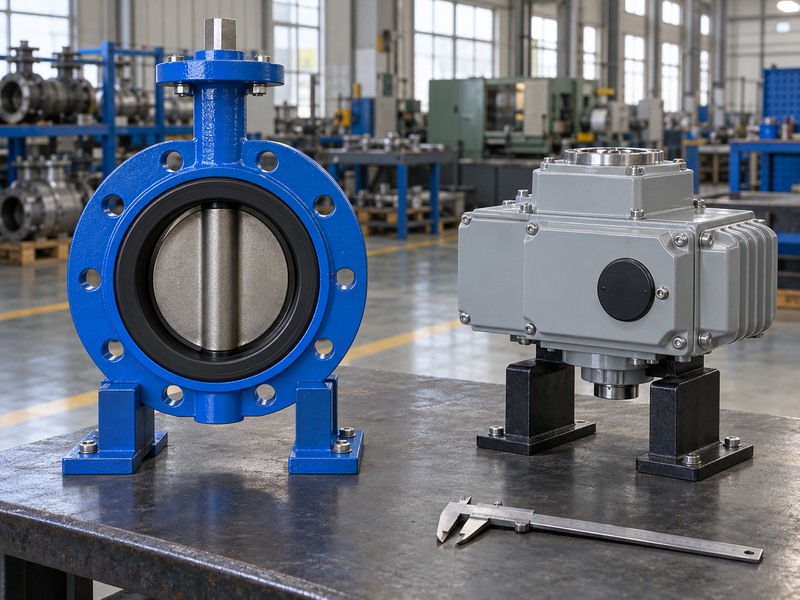 Separate electric actuator and butterfly valve on individual supports