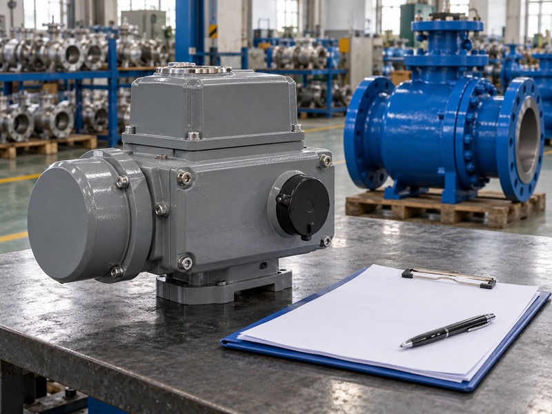 Blank duty-review record beside a closed electric actuator