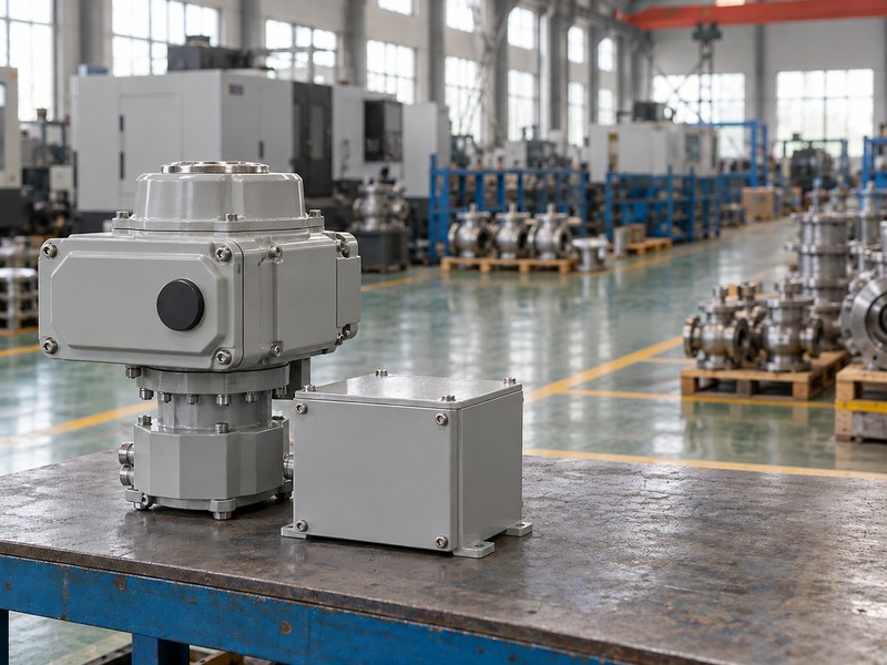 Separate closed electric actuator and auxiliary enclosure