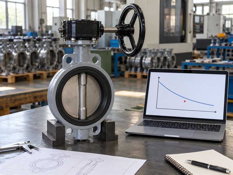 Conceptual rating envelope beside a JIS 10K butterfly valve sample