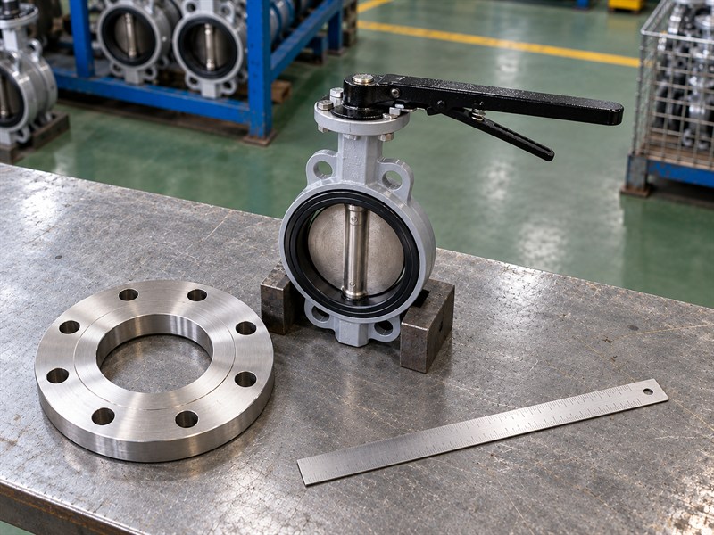 Mating flange and JIS 10K butterfly valve prepared for interface review