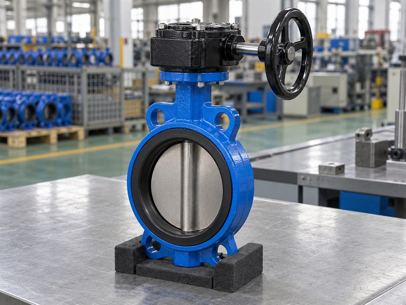 JIS butterfly valve sample with a concentric disc and worm gearbox
