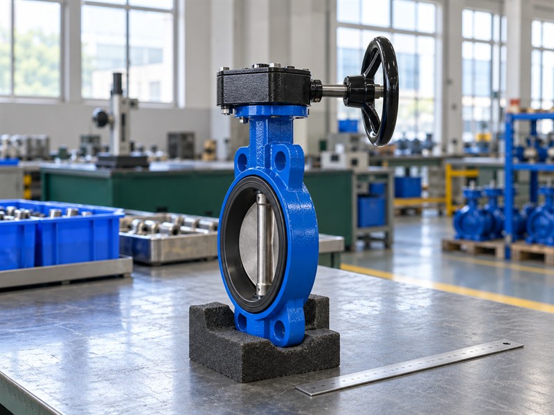 Side profile of a JIS butterfly valve showing its short wafer body