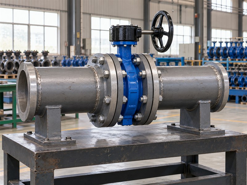 Aligned flange installation mockup for a JIS butterfly valve