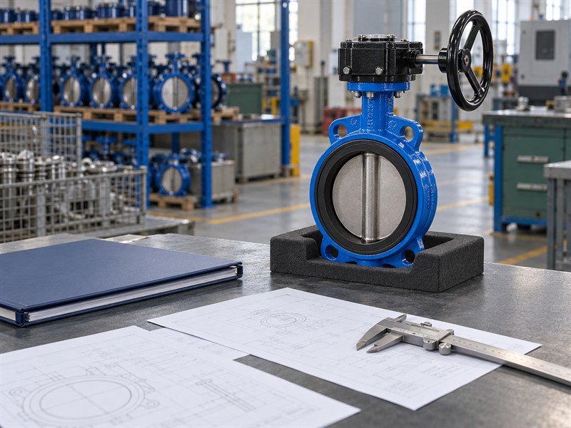 Separate valve sample and procurement documents for a JIS butterfly valve order