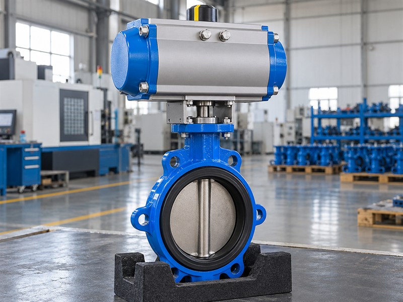 Aligned mounting bracket and drive on a JIS pneumatic butterfly valve