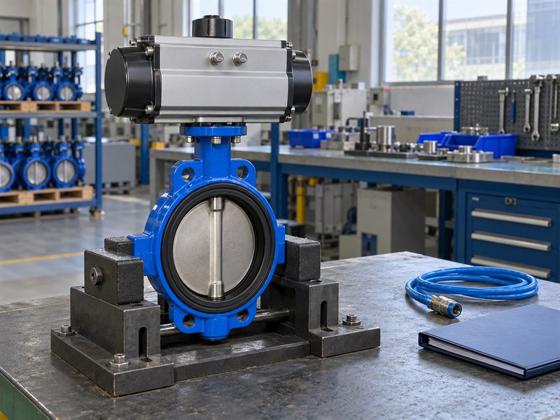 Controlled functional-test preparation for a JIS pneumatic butterfly valve