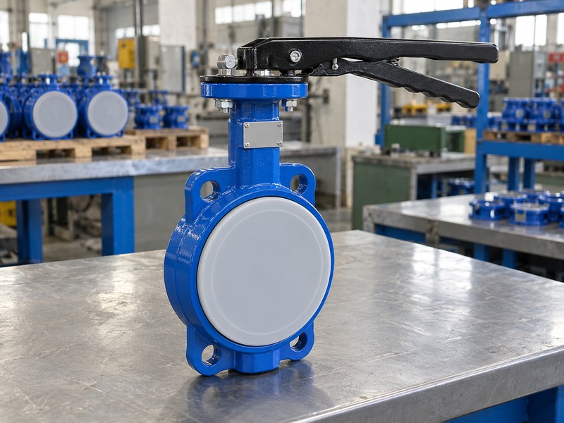 keystone dn80 butterfly valve — Generic unbranded capped wafer butterfly valve with a blank identification plate