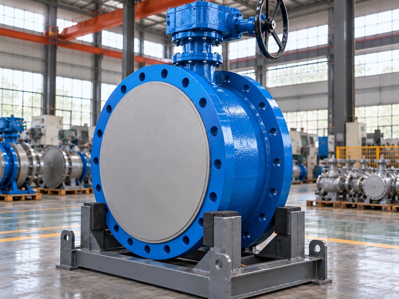 Protected end face and flange of a large butterfly valve