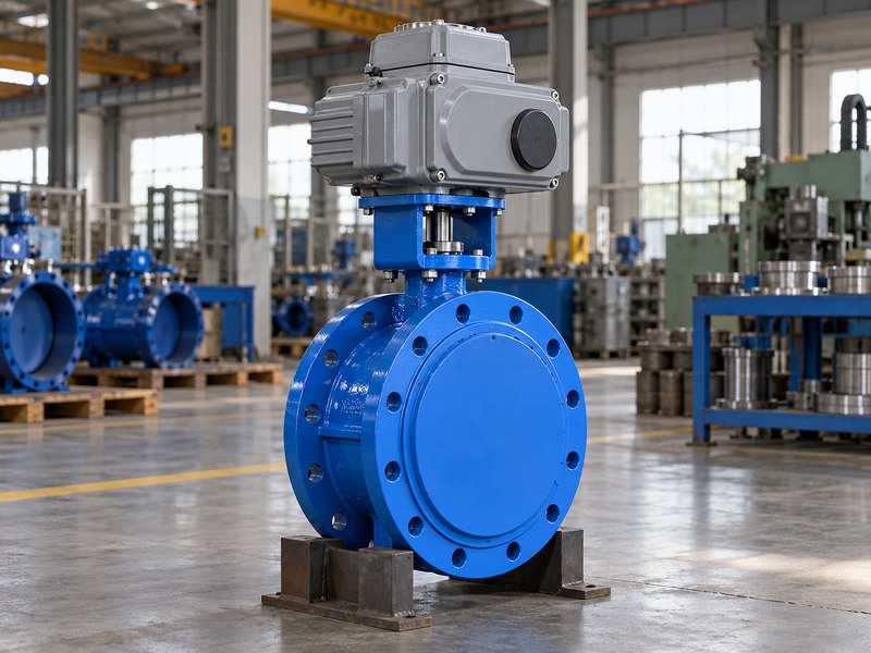 Electric actuator above a protected flanged butterfly valve