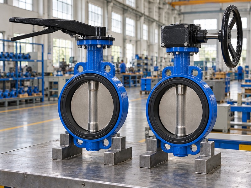 manual butterfly valve: separate direct-lever and geared-handwheel manual assemblies
