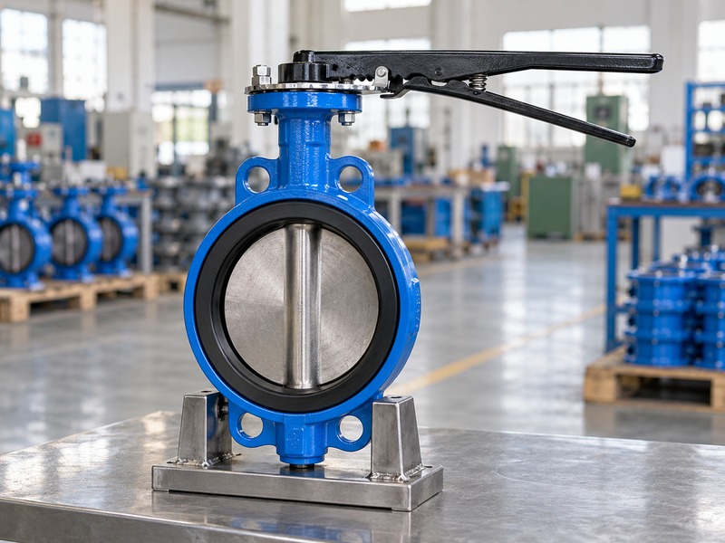 manual butterfly valve: lever-operated wafer sample with clear handle envelope