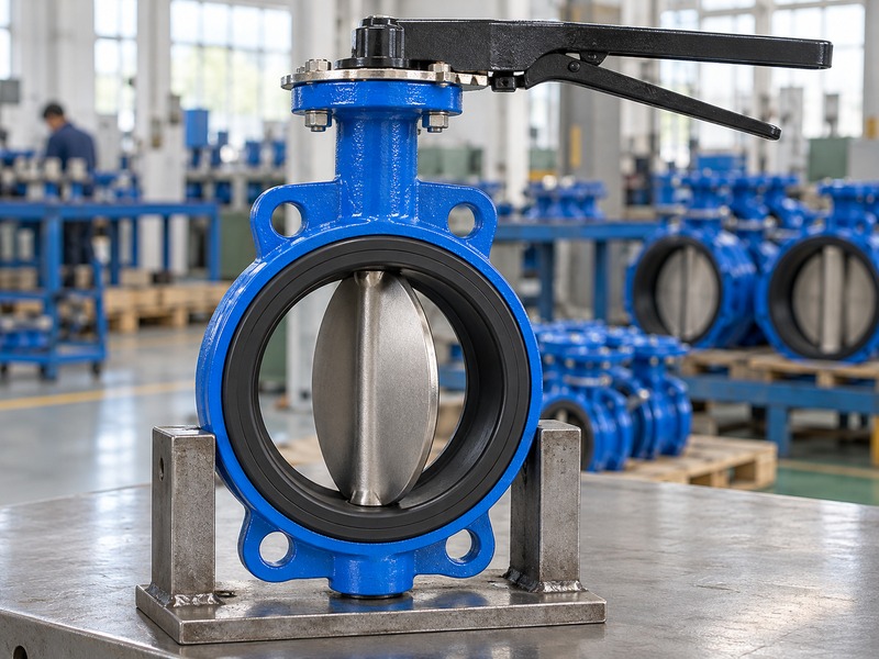 manual butterfly valve: continuous elastomer seat and partly open butterfly disc