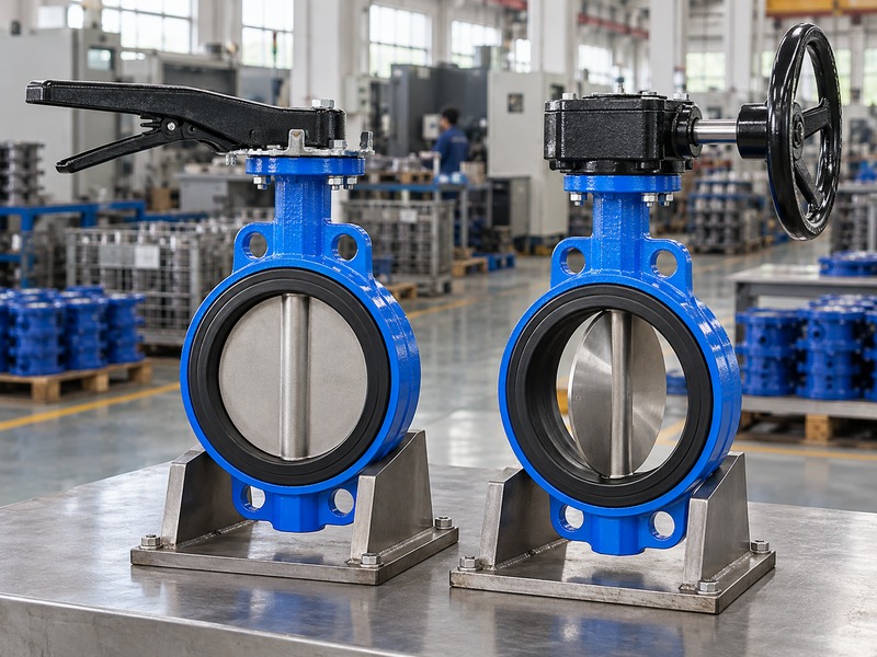 manual butterfly valve: separate manual samples in closed and partly open positions