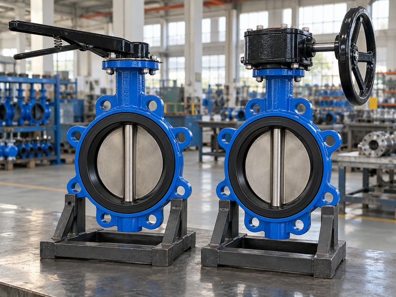 manual butterfly valve symbol: separate lever and geared-wheel manual operating arrangements