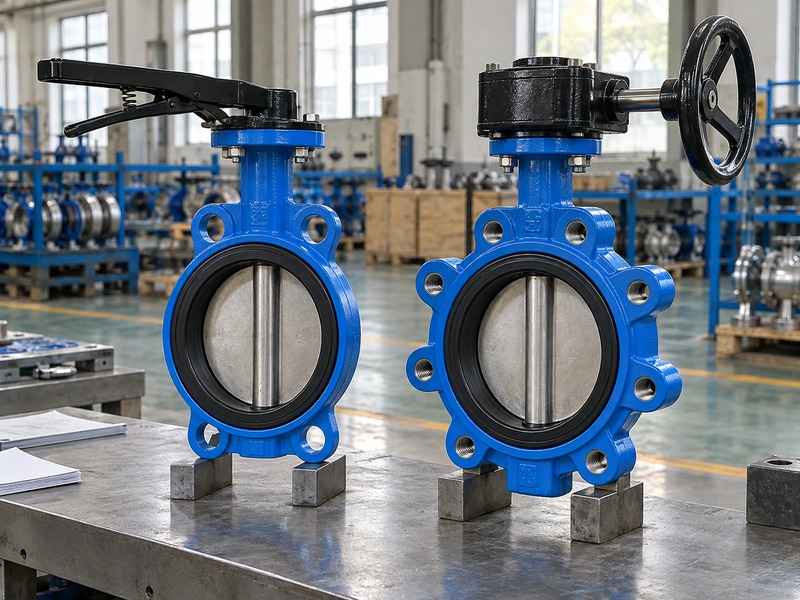 manual butterfly valve symbol: separate wafer and lug physical body configurations