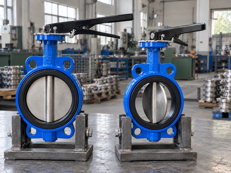 manual lever butterfly valve: separate closed and partly open samples with different lever positions