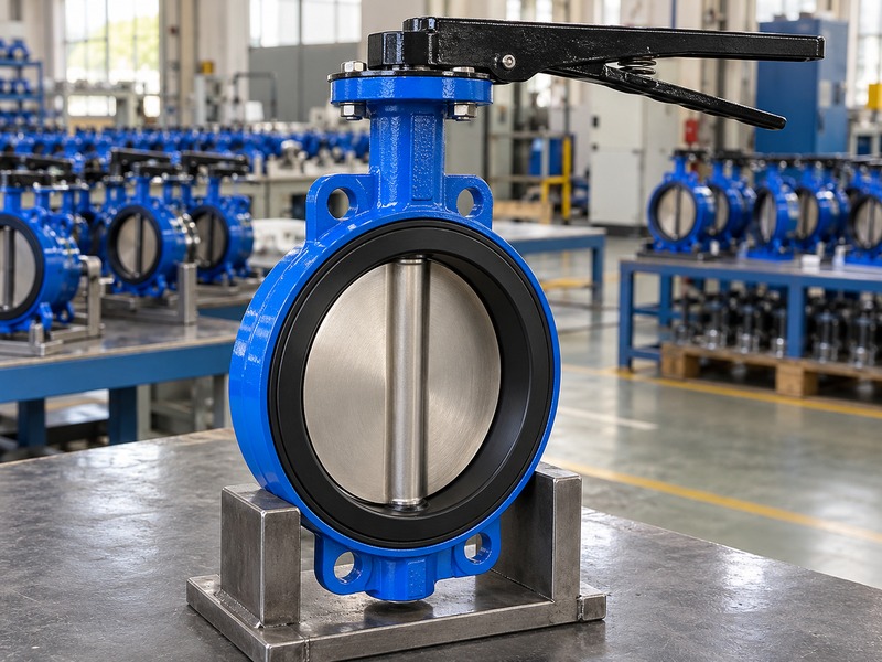 manual wafer butterfly valve: continuous resilient liner face and stainless disc