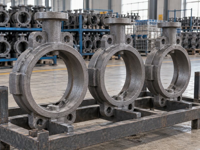 manufacturing process of butterfly valve — rough cast valve bodies on supports