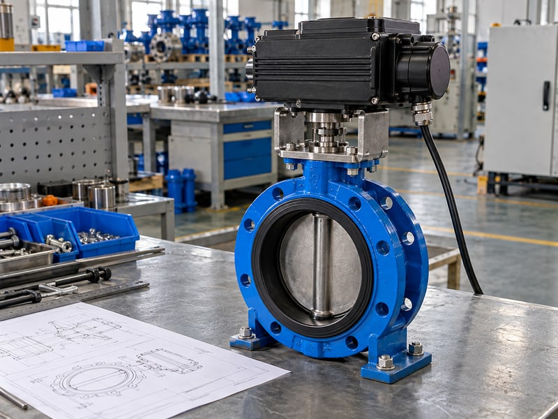 motor operated butterfly valve: illustrative supported electric butterfly valve with coupling, sealed cable entry and assembly documents