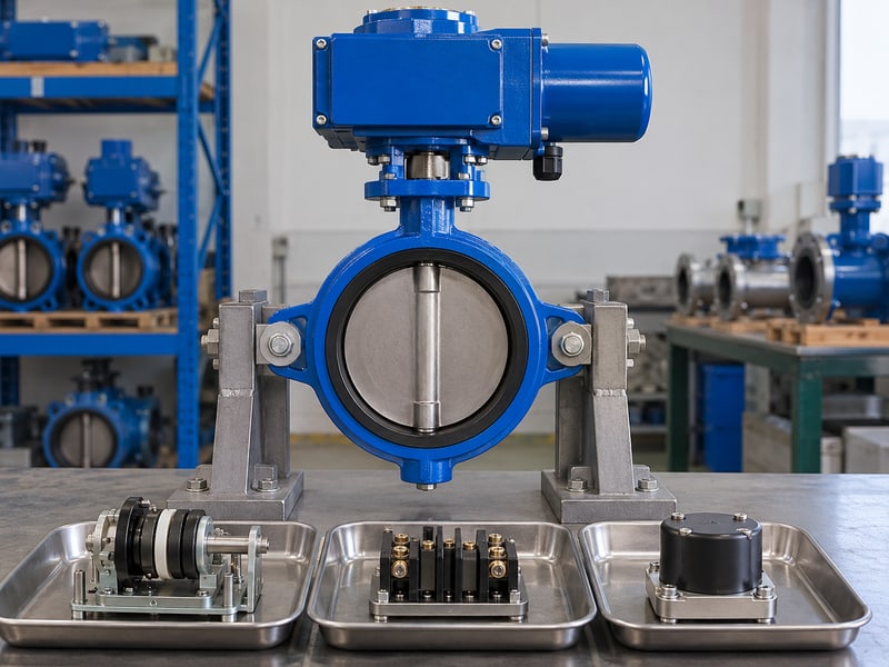motor operated butterfly valve: illustrative isolated limit, cam and thermal components beside supported actuator