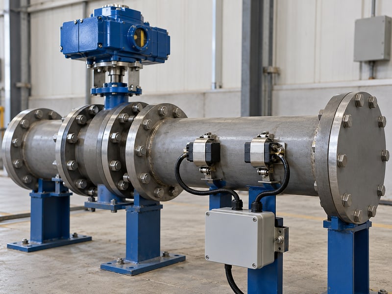 motorized butterfly valve flow control: illustrative clamp-on process sensors and separate actuator position window