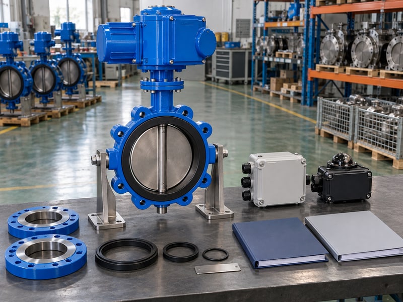 motorized butterfly valve specification: illustrative supported electric valve with separate options, seals and plain review folders