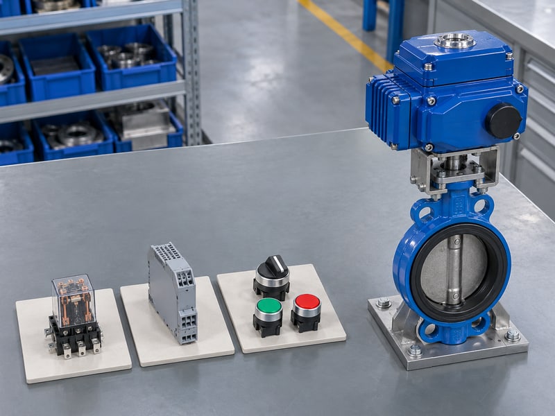 motorized butterfly valve wiring diagram: illustrative three-part photographic matrix of isolated command-interface components