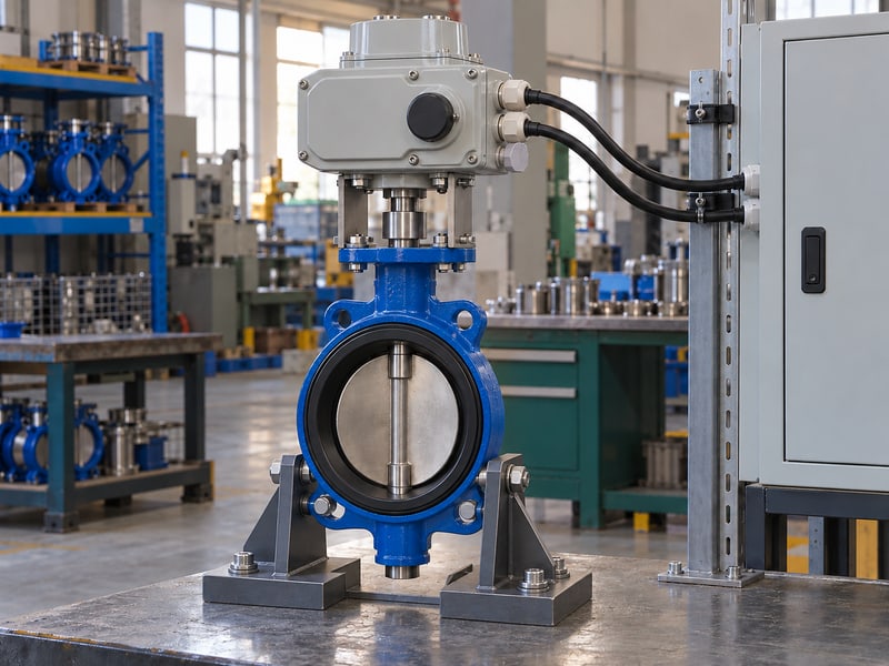 motorized butterfly valve wiring diagram: illustrative upright direct-drive butterfly valve with cable glands, blanking plug and separate cable support