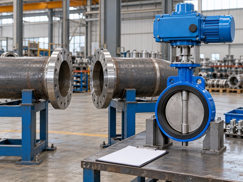 motorized wafer butterfly valve: illustrative prepared flange gap with separate supported electric wafer valve