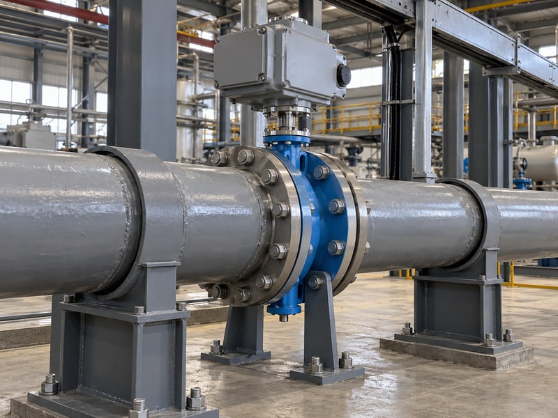 motorized wafer butterfly valve: illustrative supported pipe spools and wafer valve with clear drive access
