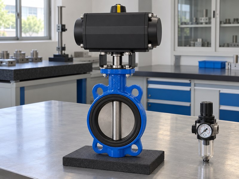 pneumatic butterfly valve manufacturers: disconnected assembly and air regulator for minimum-supply review.