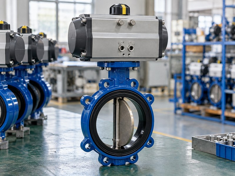 pneumatic butterfly valve manufacturers: mechanical position indicator on a pneumatic valve assembly.