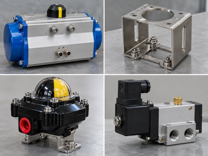 pneumatic butterfly valve manufacturers: photographic comparison of actuator, bracket and control components.