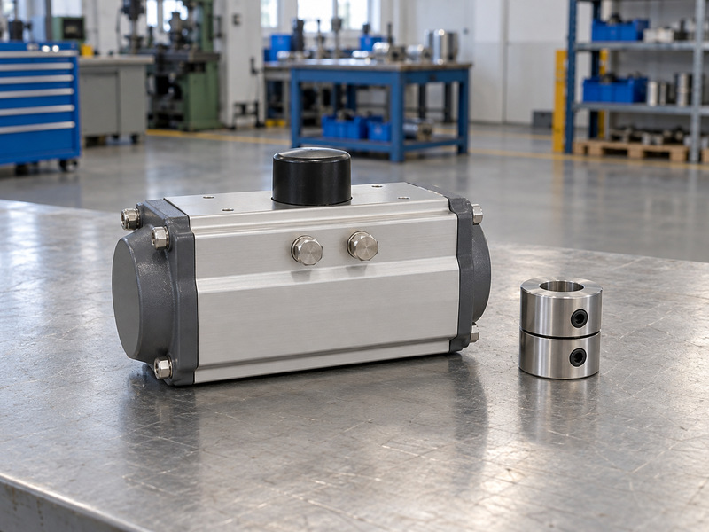 Offline pneumatic actuator with protected coupling components prepared for selection review