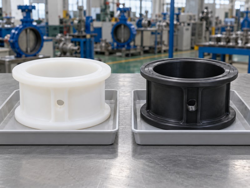 ptfe butterfly valve seat manufacturing process compression molding — separate polymer and elastomer seat sleeves