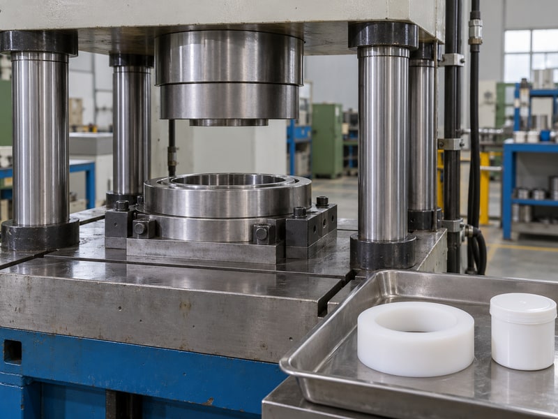 ptfe butterfly valve seat manufacturing process compression molding — annular preform and static molding equipment