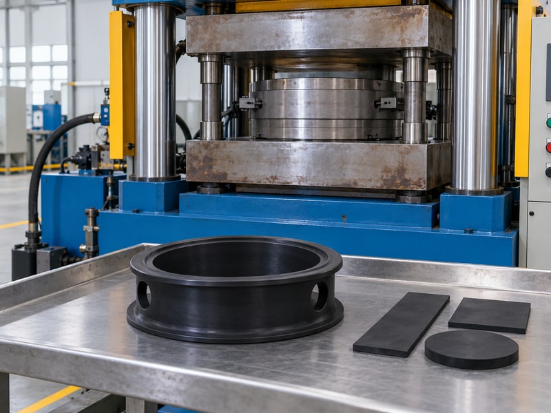 ptfe epdm butterfly valve seat manufacturing process — resilient seat and samples beside a closed mold