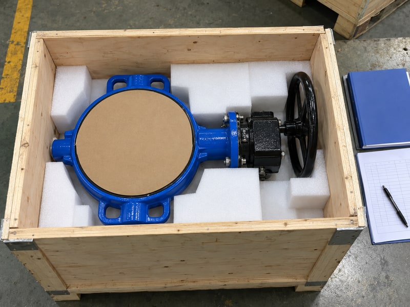 ptfe epdm butterfly valve seat manufacturing process — protected valve inside an export crate