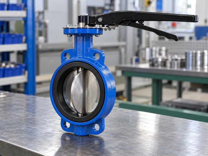 Resilient seat butterfly valve with a black elastomer seat and stainless steel disc