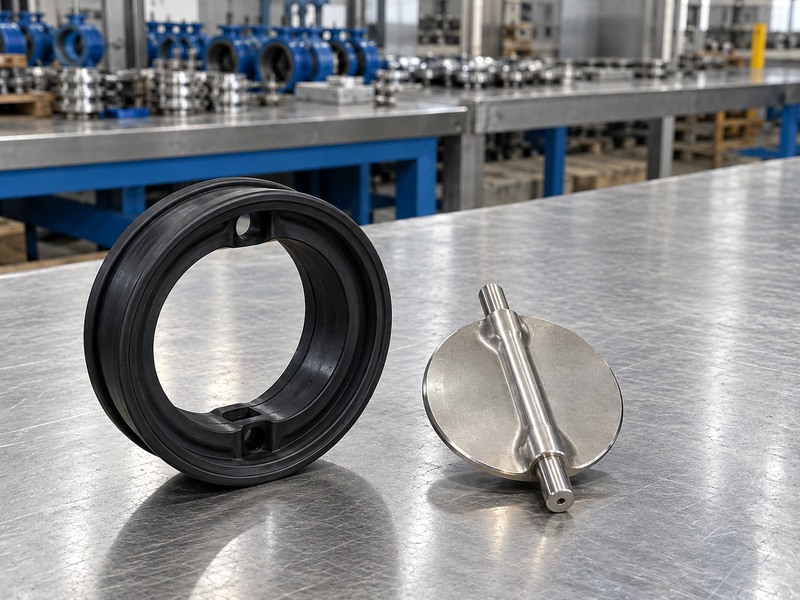 Elastomer seat and stainless disc samples for resilient seat butterfly valve material review